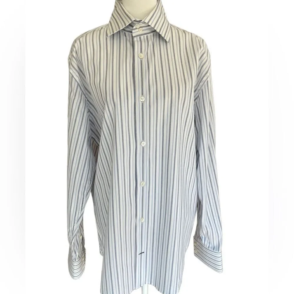 Banana Republic long sleeved button down striped shirt, size  M, 15-15.5”
